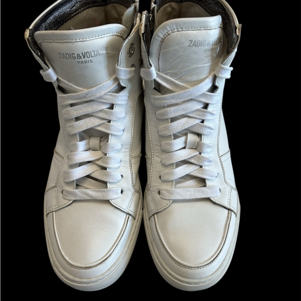 Zadig & Voltaire High Flash white Leather Sneakers SZ FR40/ US 9,MADE IN ITALY - Picture 2 of 13